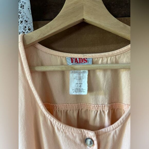 Vintage 90s FADS Peach Short Sleeve Cotton Button Down Dress with Pockets - Picture 8 of 8